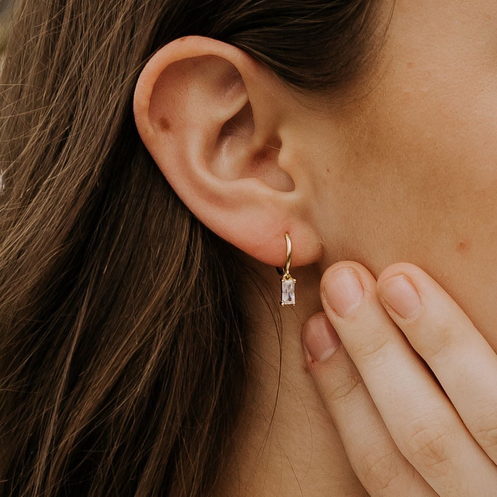 Sophie Baguette Diamond Dangle Hoops - elizabeth + Bern