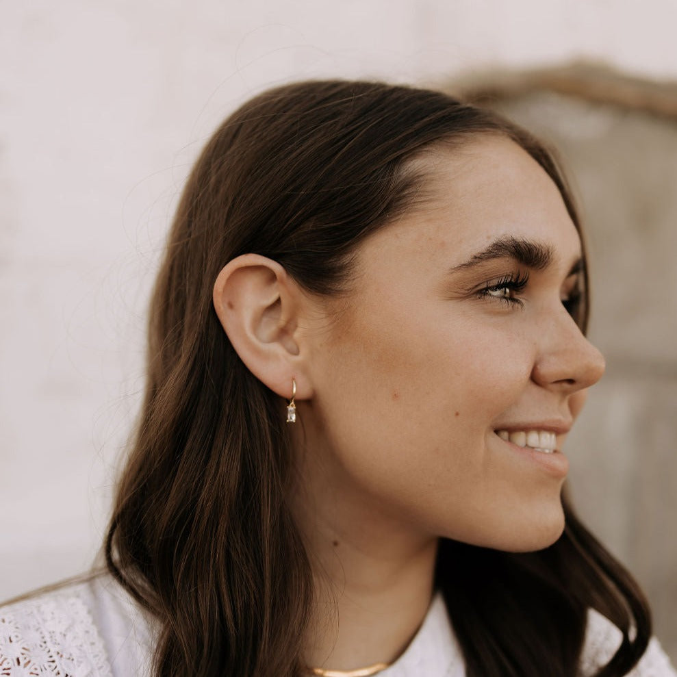 Sophie Baguette Diamond Dangle Hoops - elizabeth + Bern