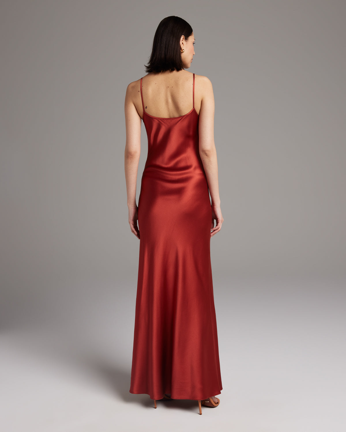 Back View Red dress Liquid silk slipdress in bias cut charmeuse, ethically made luxury dress by VOZ in multiple colors - Liquid Silk Slipdress - Core - elizabeth + Bern