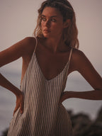 Liv Mini Ruffle Dress - Black Stripes The Handloom elizabeth + Bern