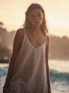 Liv Mini Ruffle Dress - Black Stripes The Handloom elizabeth + Bern