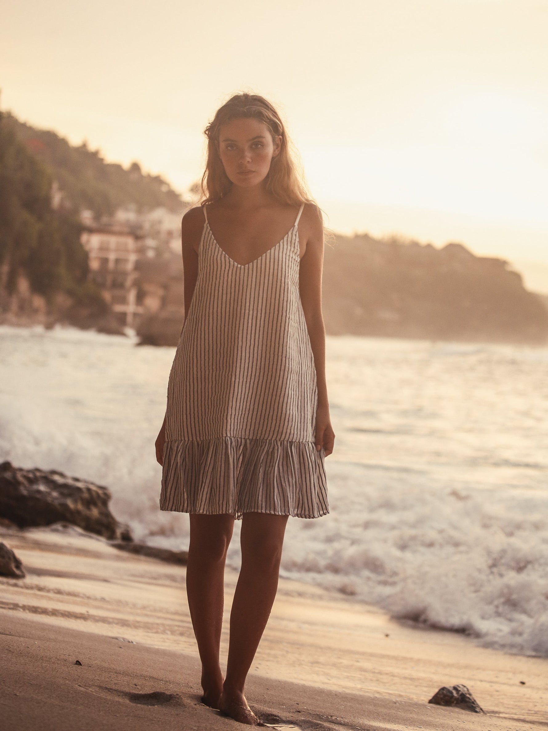 Liv Mini Ruffle Dress - Black Stripes - elizabeth + Bern