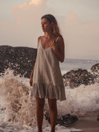 Liv Mini Ruffle Dress - Black Stripes The Handloom elizabeth + Bern