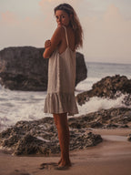 Liv Mini Ruffle Dress - Black Stripes The Handloom elizabeth + Bern