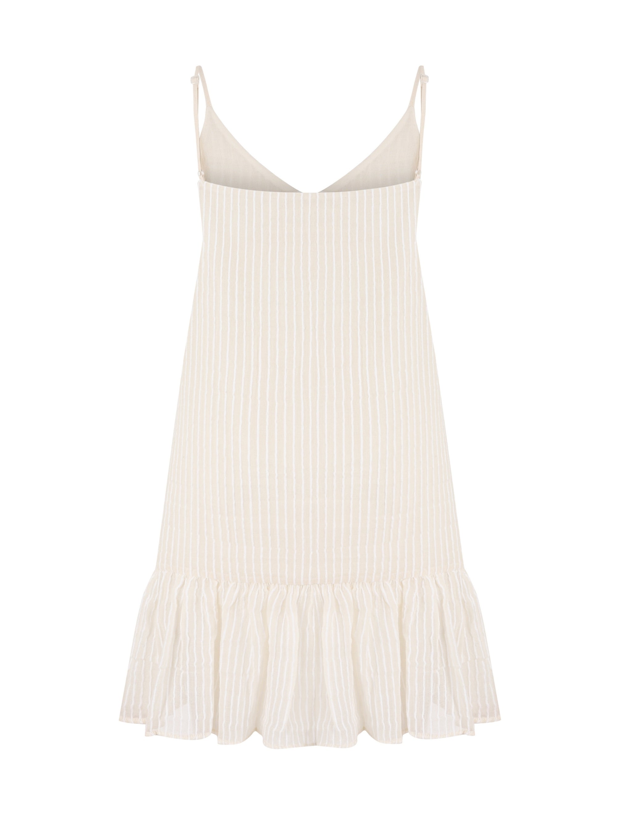 Liv Mini Ruffle Dress - White Stripes The Handloom elizabeth + Bern