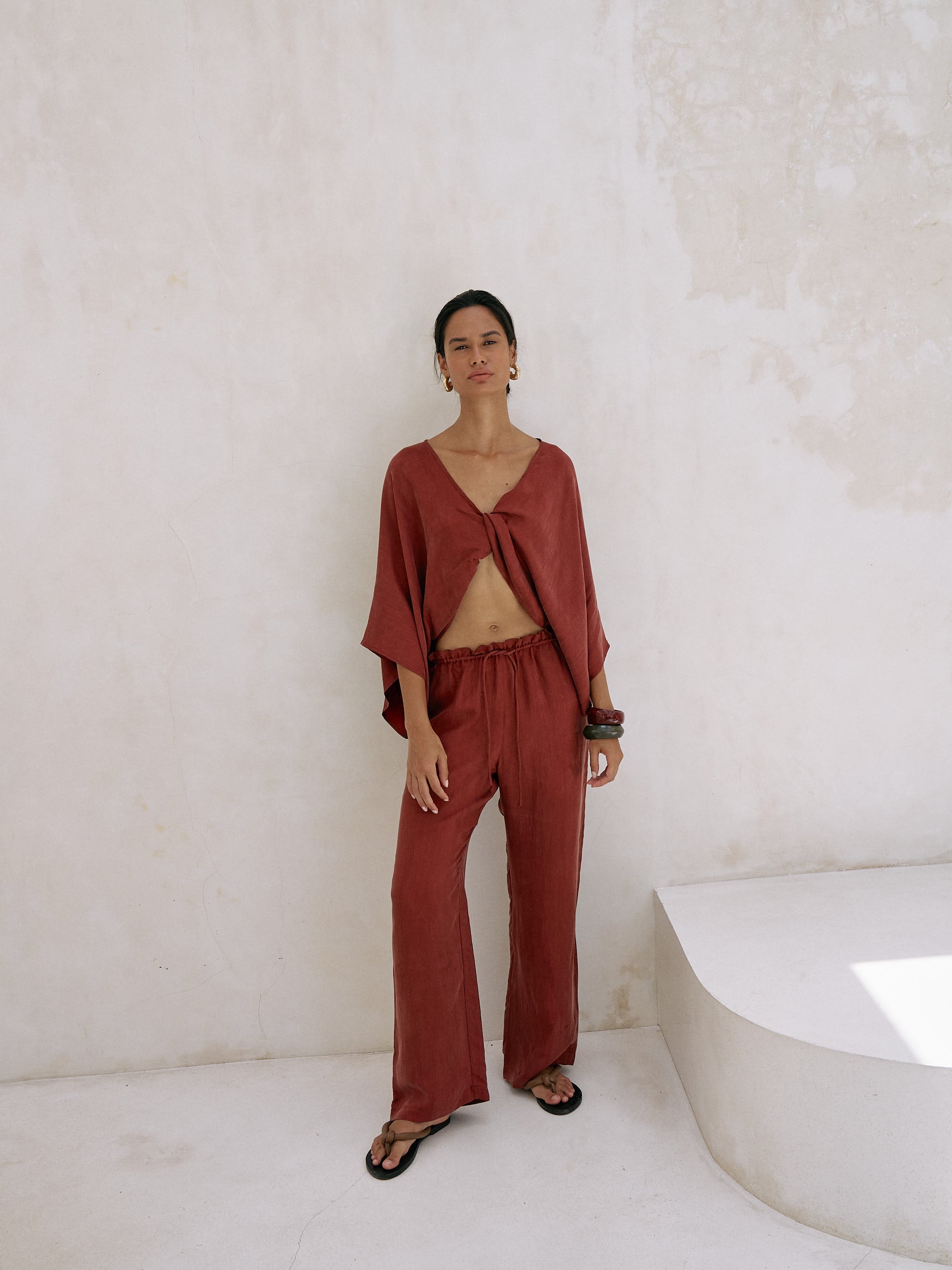 Lucid Flow Tie Pants - Burgundy - elizabeth + Bern