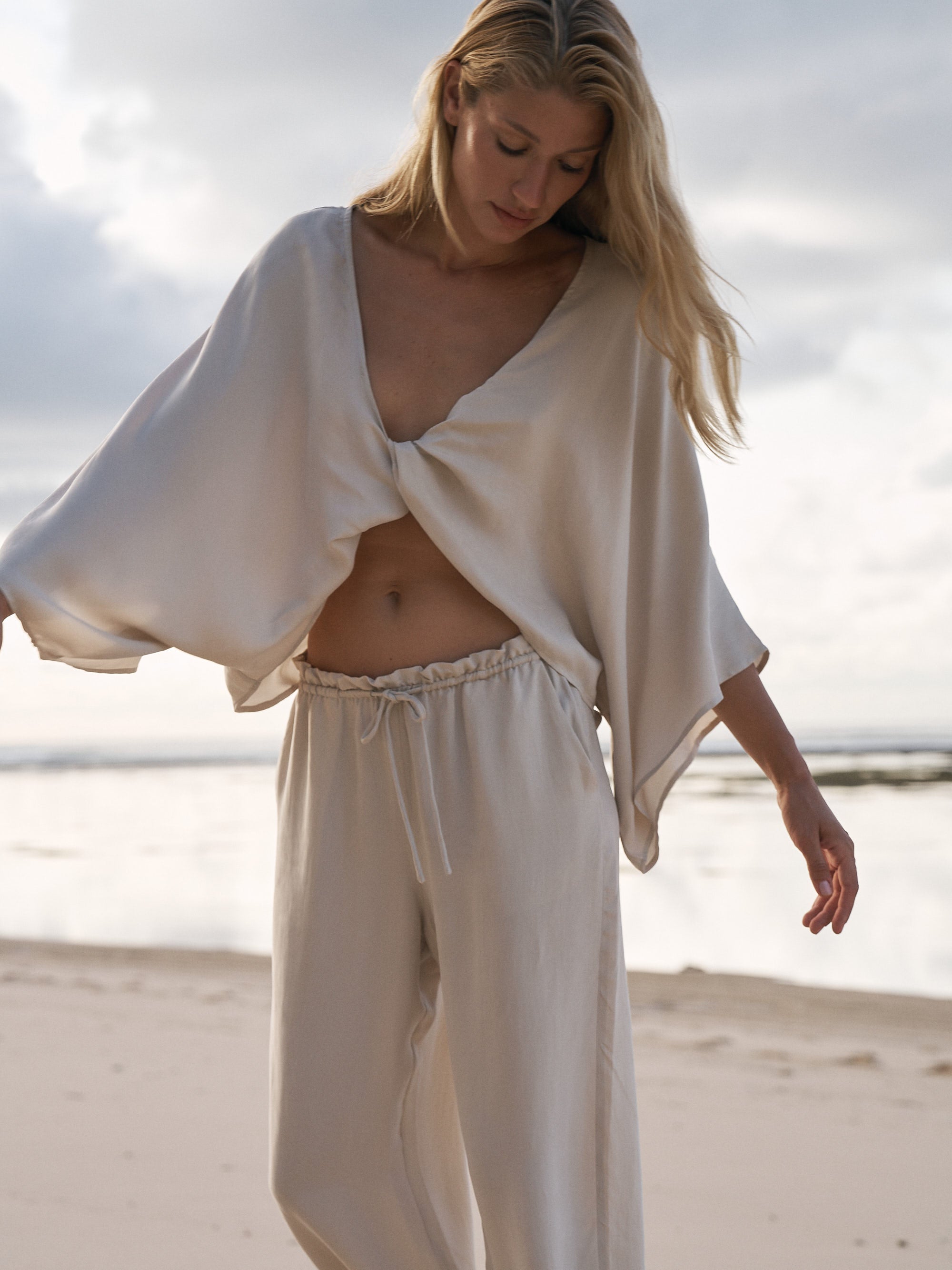 Lucid Flow Tie Pants - Sand - elizabeth + Bern