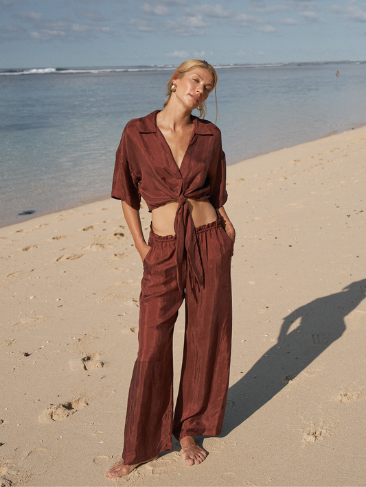 Lucid Flow Tie Pants - Burgundy - elizabeth + Bern