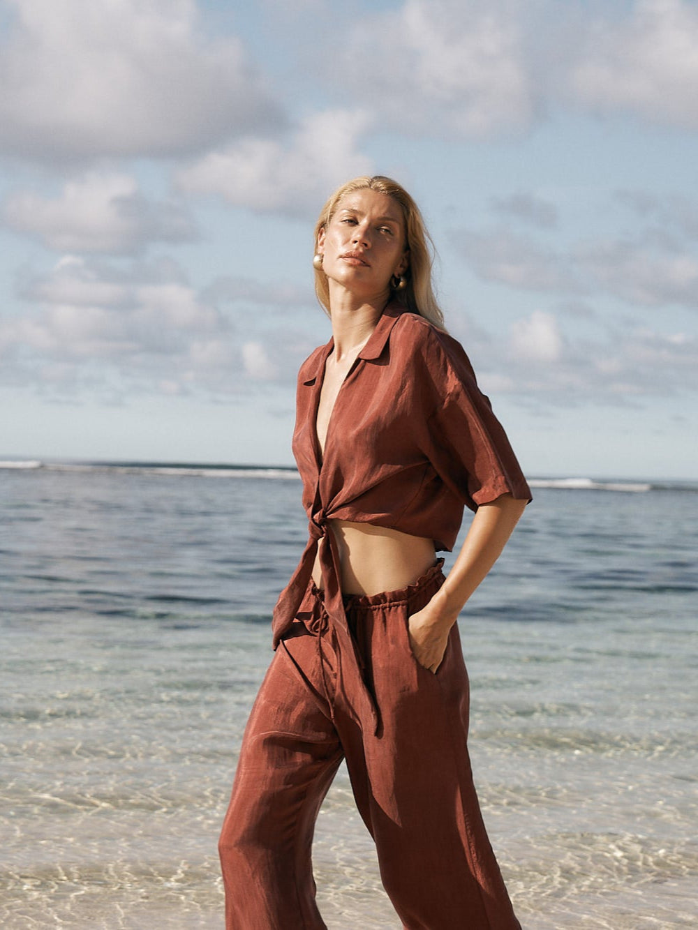 Lucid Flow Tie Pants - Burgundy - elizabeth + Bern