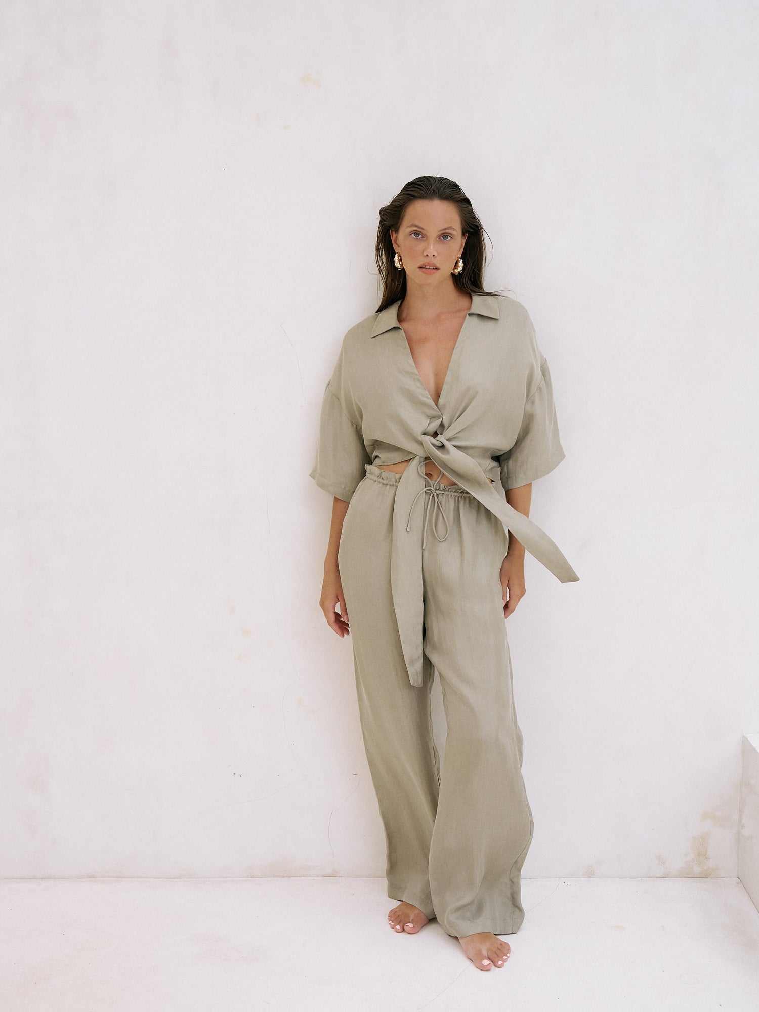 Lucid Flow Tie Pants - Khaki Green