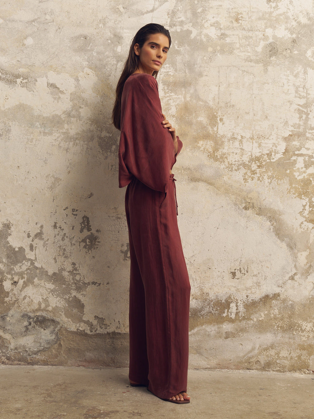 Lucid Flow Tie Pants - Burgundy - elizabeth + Bern