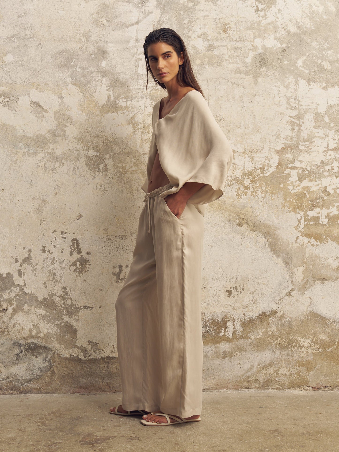 Lucid Flow Tie Pants - Sand - elizabeth + Bern