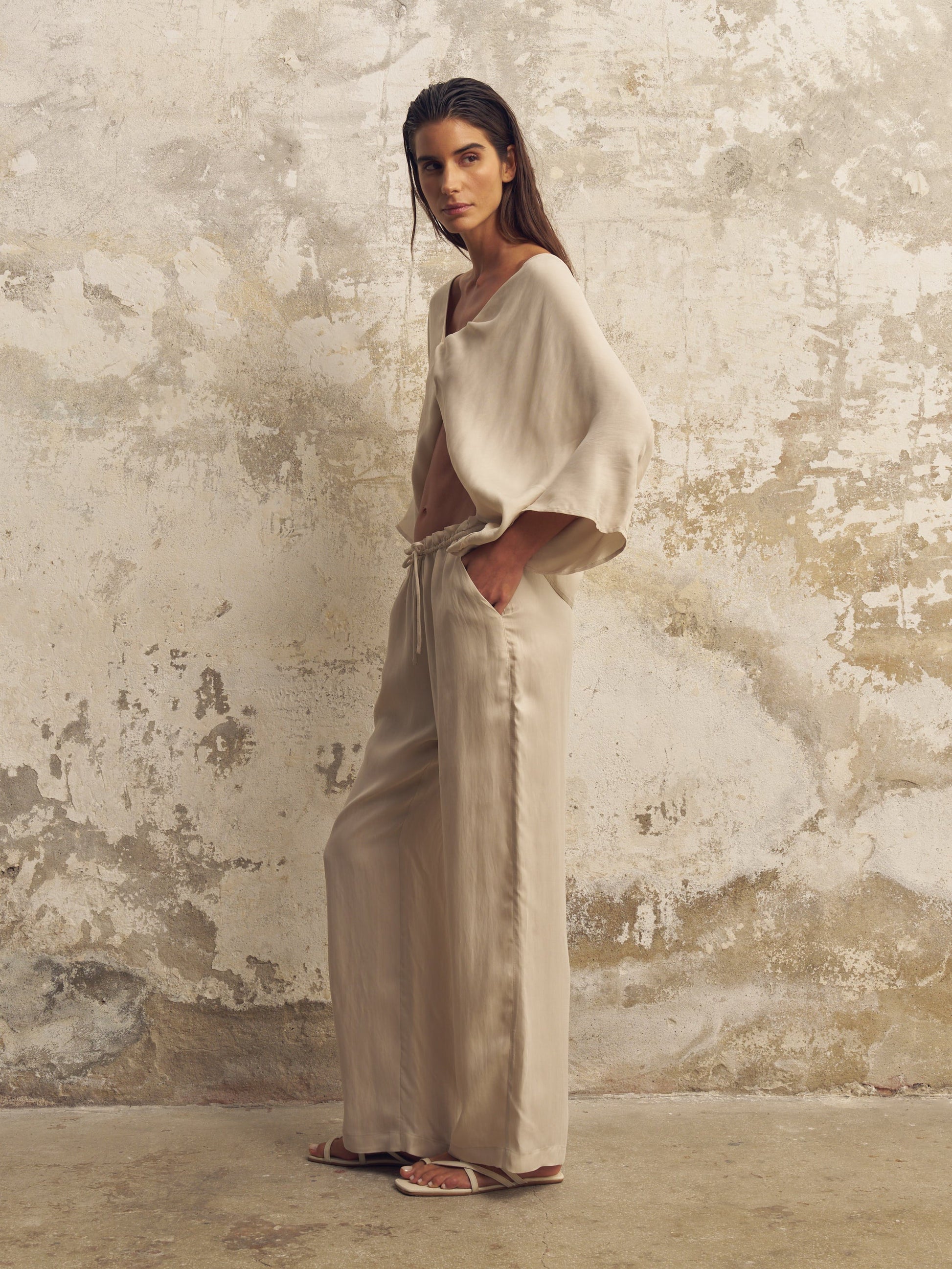 Lucid Flow Tie Pants - Sand - elizabeth + Bern