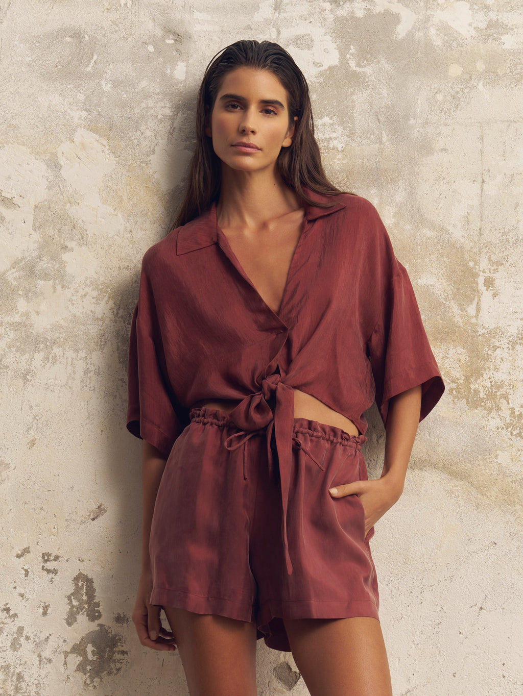 Lucid Tie Shirt - Burgundy - elizabeth + Bern