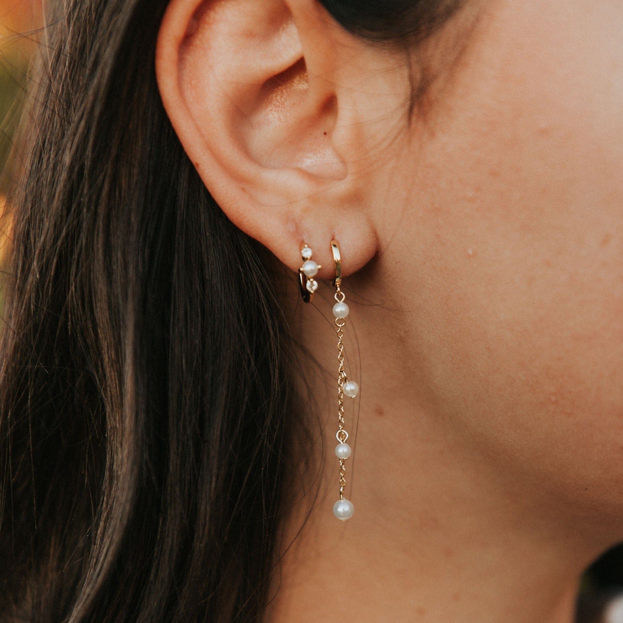 Alexandria Diamond and Pearl Hoops - elizabeth + Bern