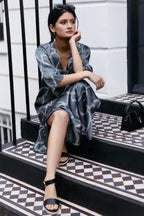 Maxi Dress with Side Slits in Abstract Stripes