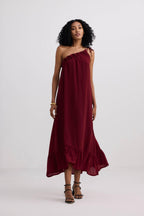 One-shoulder Maxi dress in Burgundy