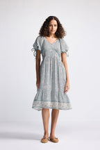 Puff Sleeve Midi Dress in Sage Green