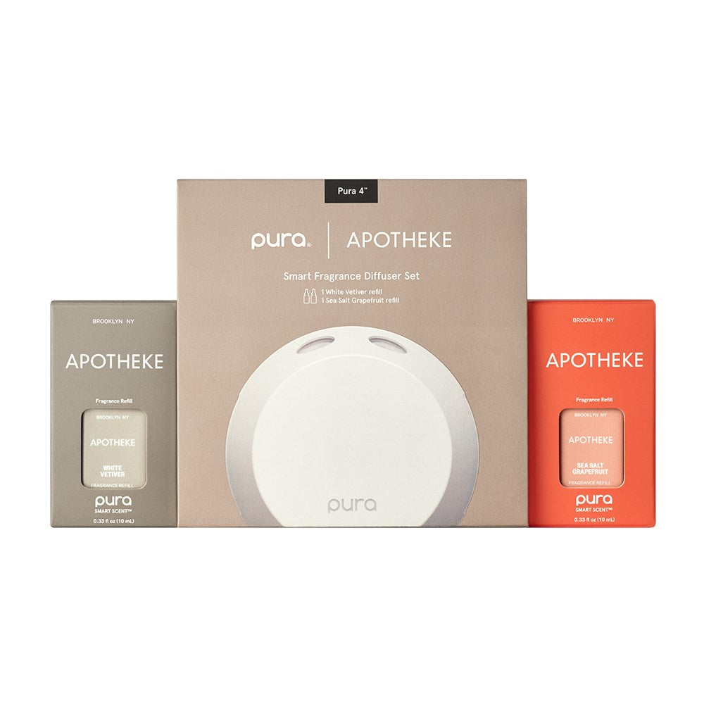 Pura Apotheke smart fragrance diffuser set packaging on a white background