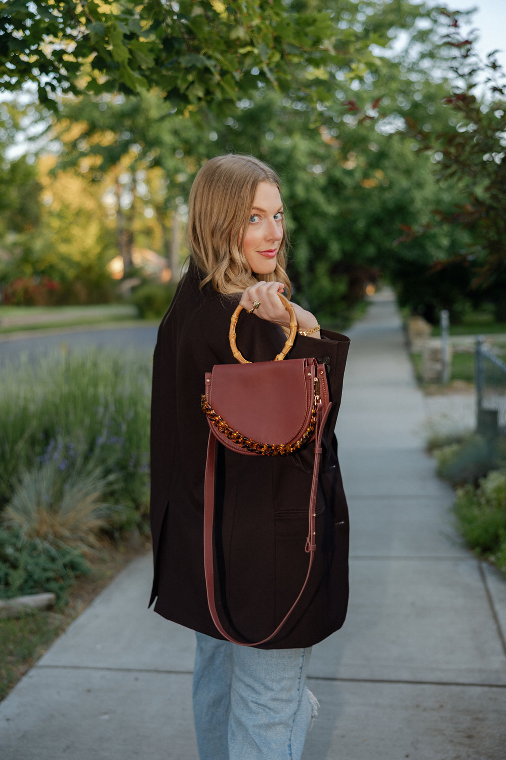 Burgundy Semi-Circle Crossbody Bag - elizabeth + Bern
