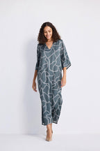 Maxi Dress with Side Slits in Abstract Stripes