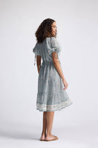 Puff Sleeve Midi Dress in Sage Green