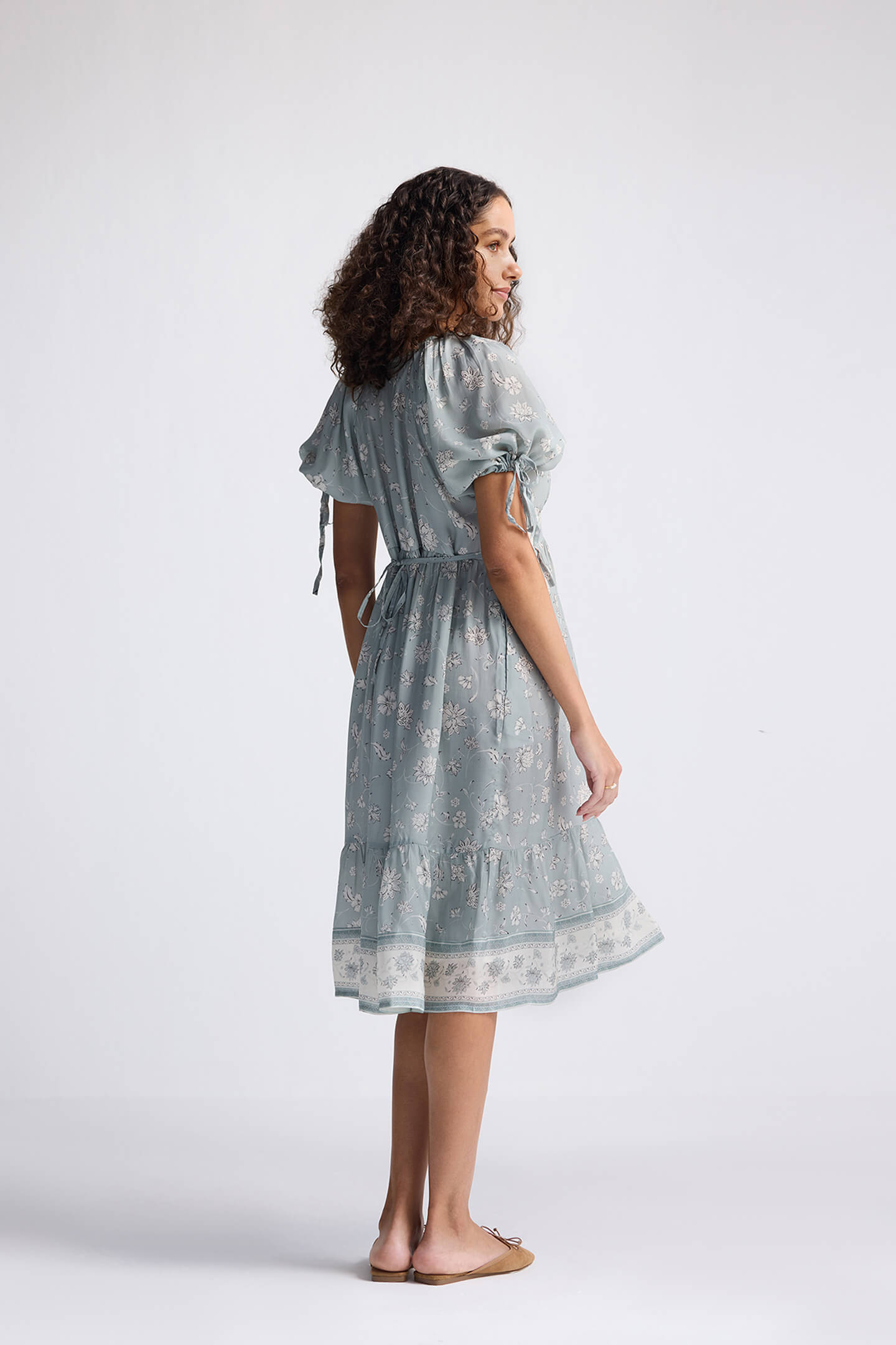 Puff Sleeve Midi Dress in Sage Green