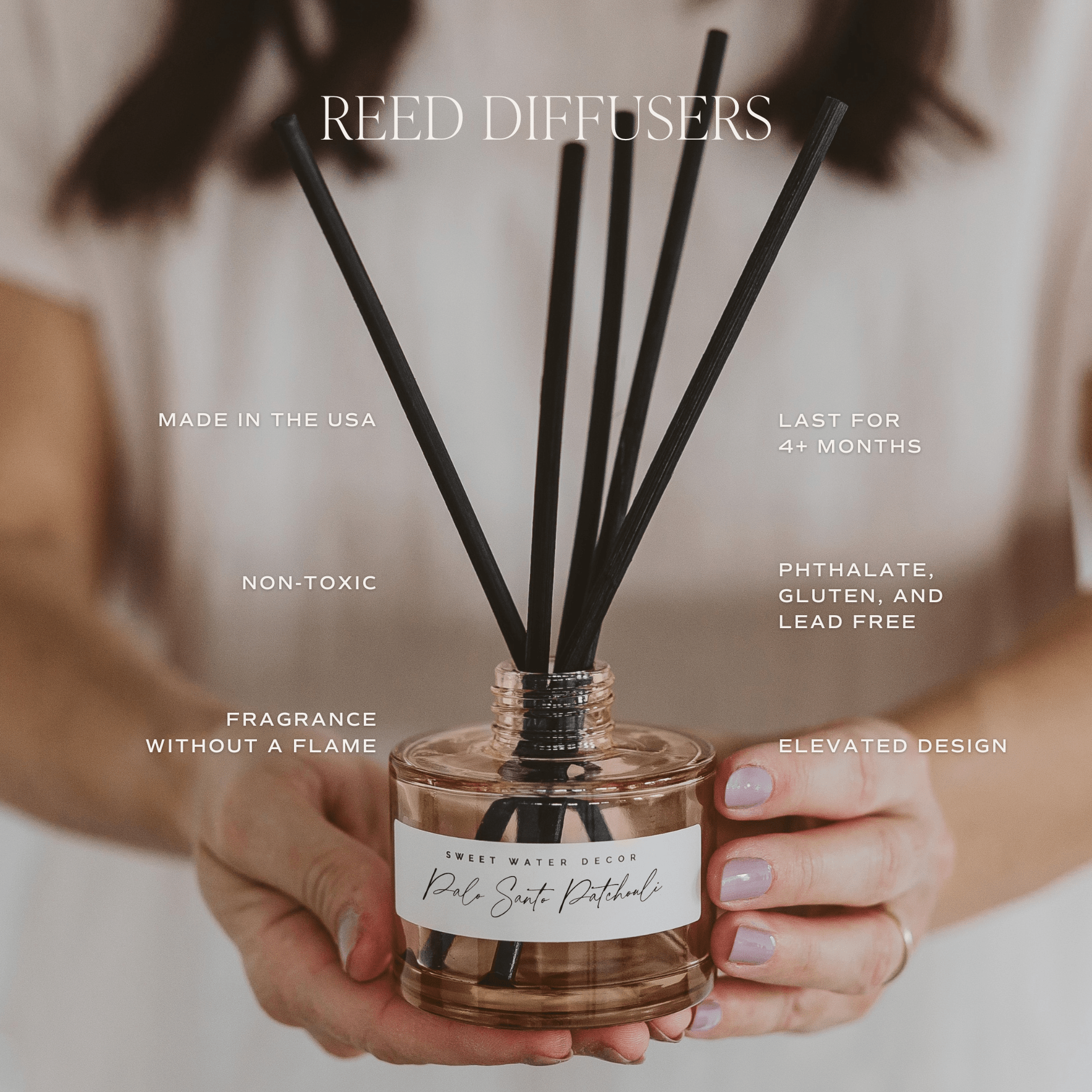 Palo Santo Patchouli Tinted Glass Jar Reed Diffuser Sweet Water Decor elizabeth + Bern