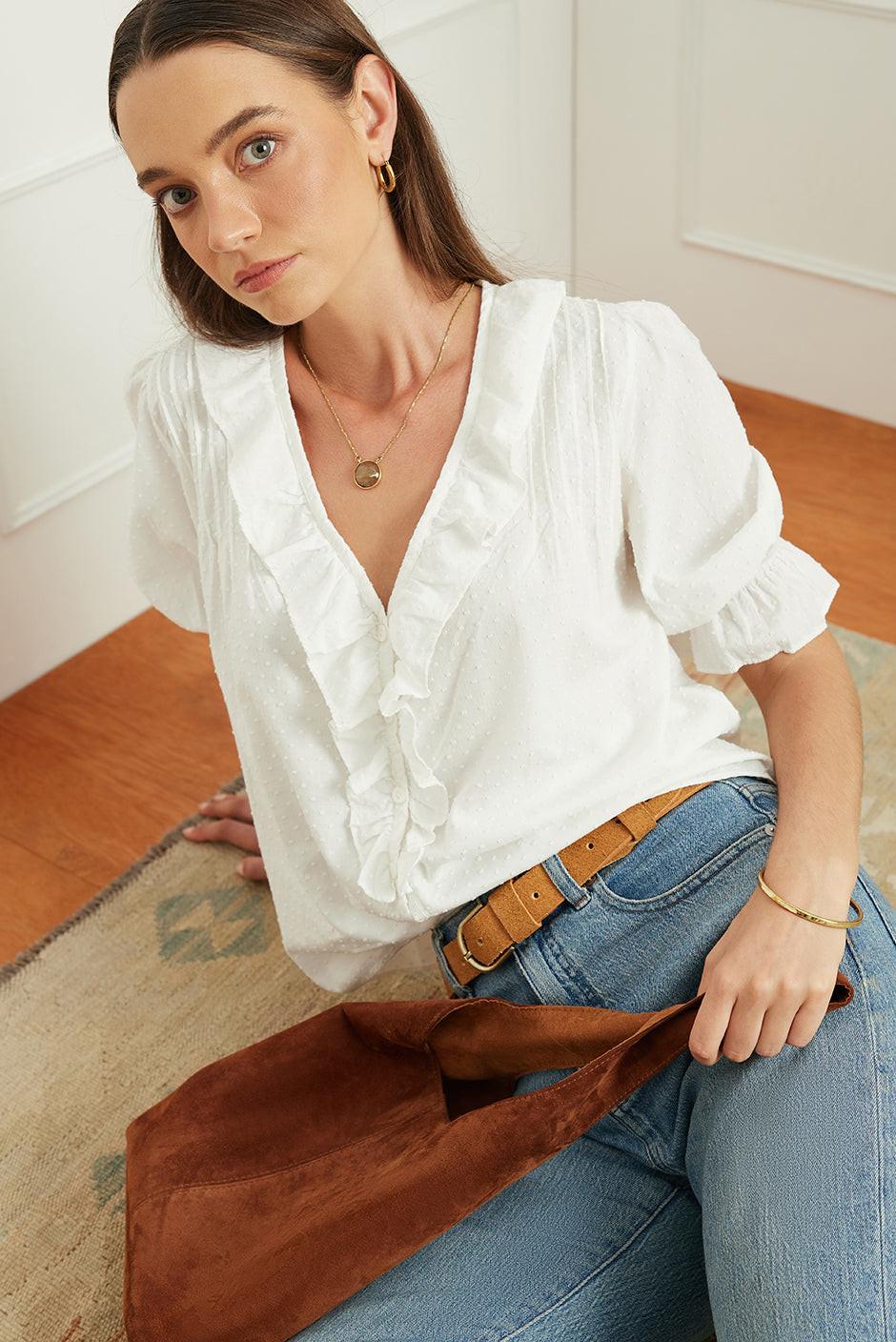 Chloe Shirt in Off White Solid.