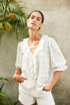 Chloe Shirt in Off White Plaid.