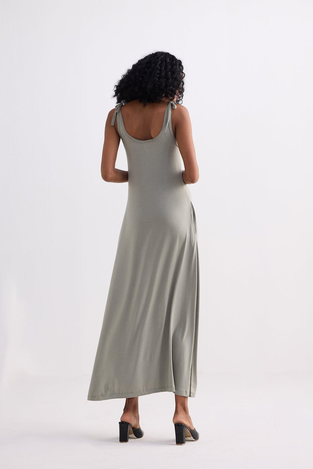 Tie-Detail Maxi Dress in Light Olive