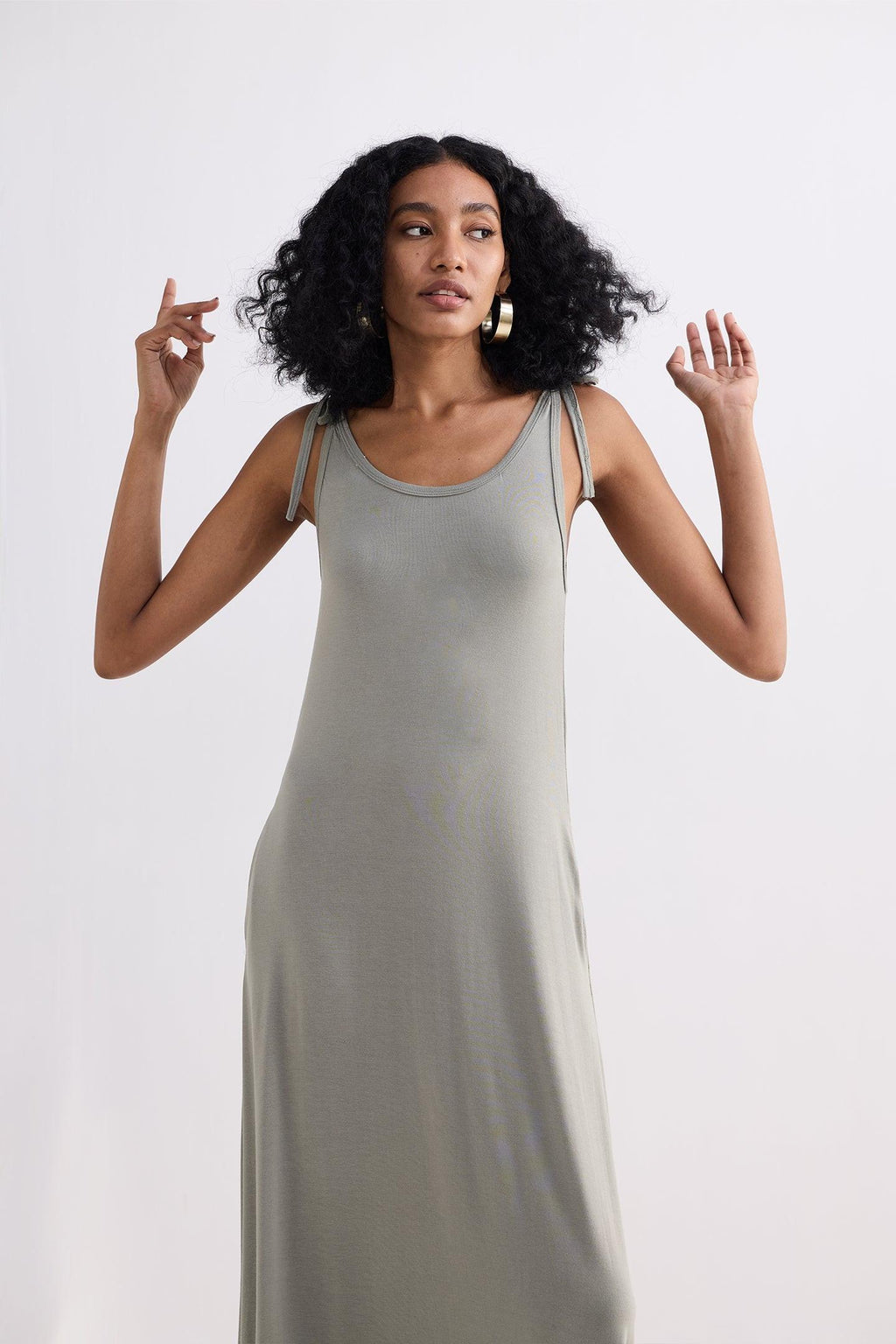 Tie-Detail Maxi Dress in Light Olive
