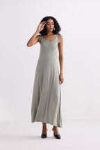 Tie-Detail Maxi Dress in Light Olive