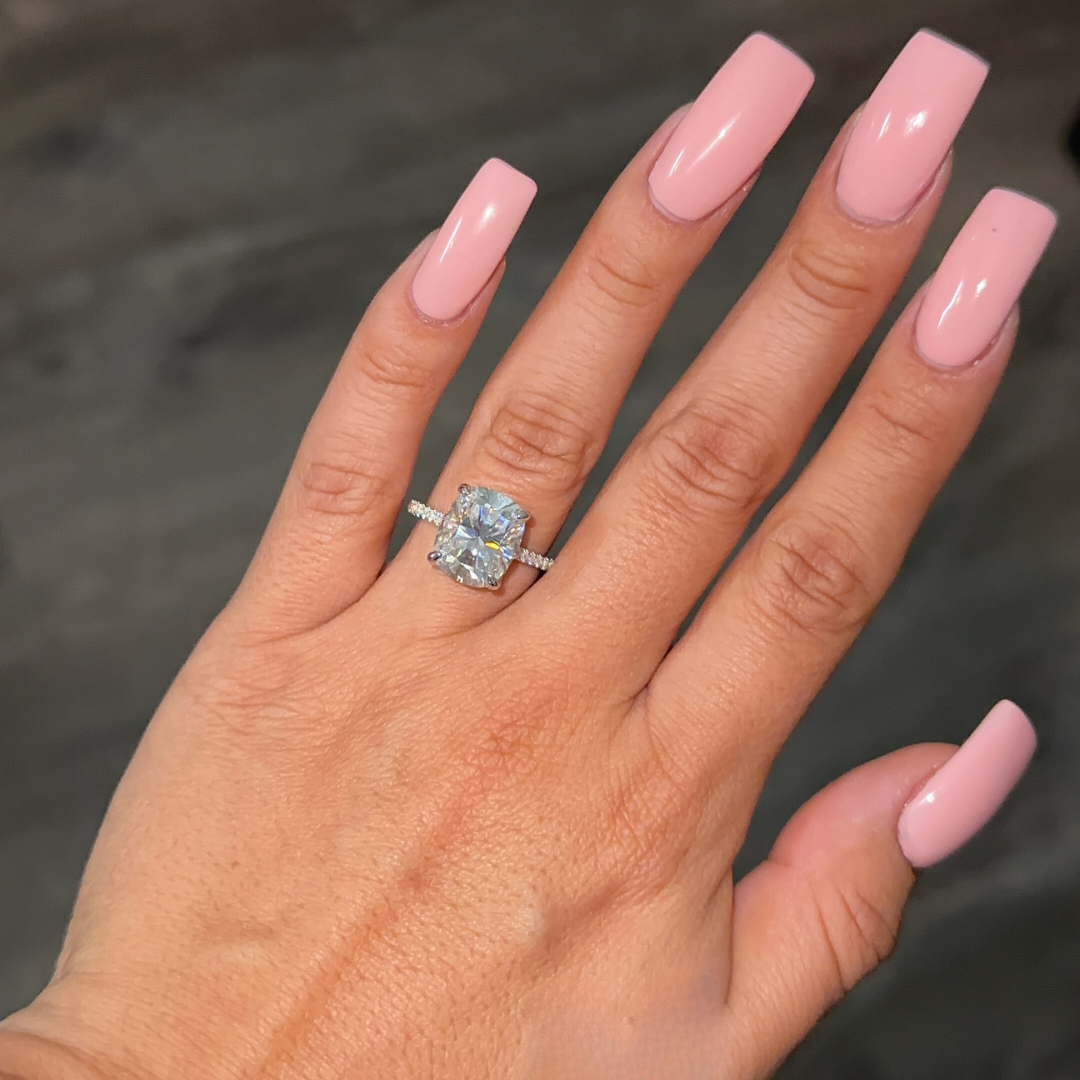 6.0ct Cuhsion Cut Moissanite Lab Diamond Accented Engagement Ring