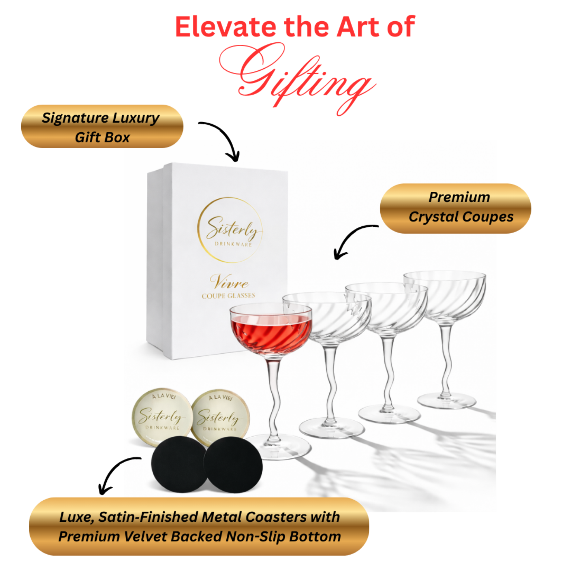 Vivre Luxury Crystal Coupe Glasses – Set of 4