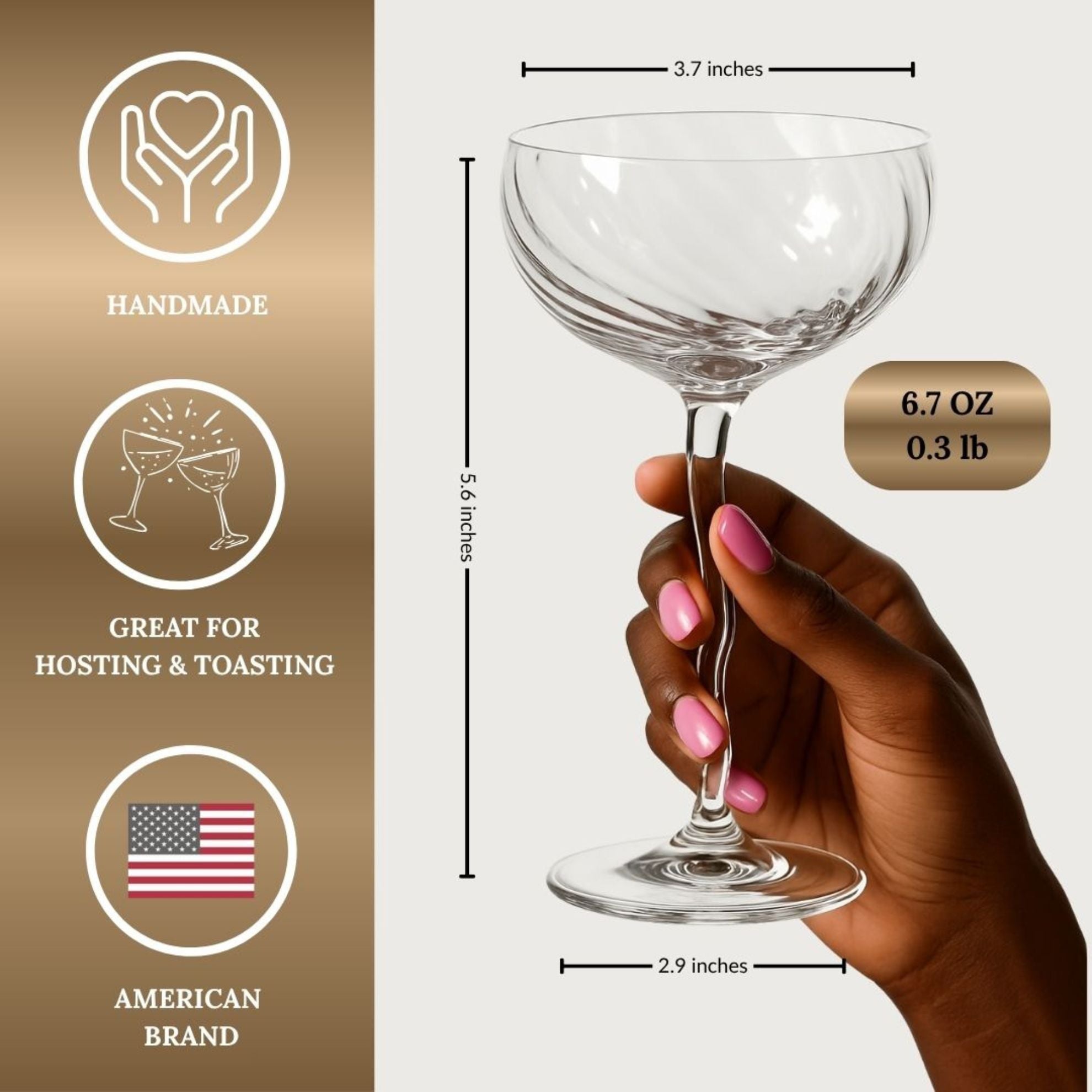 Vivre Luxury Crystal Coupe Glasses – Set of 4