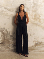 Wrap Your Way Jumpsuit - Black The Handloom elizabeth + Bern
