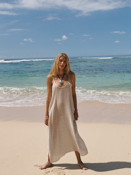 Yaz Dress - Khaki Green Stripes - elizabeth + Bern