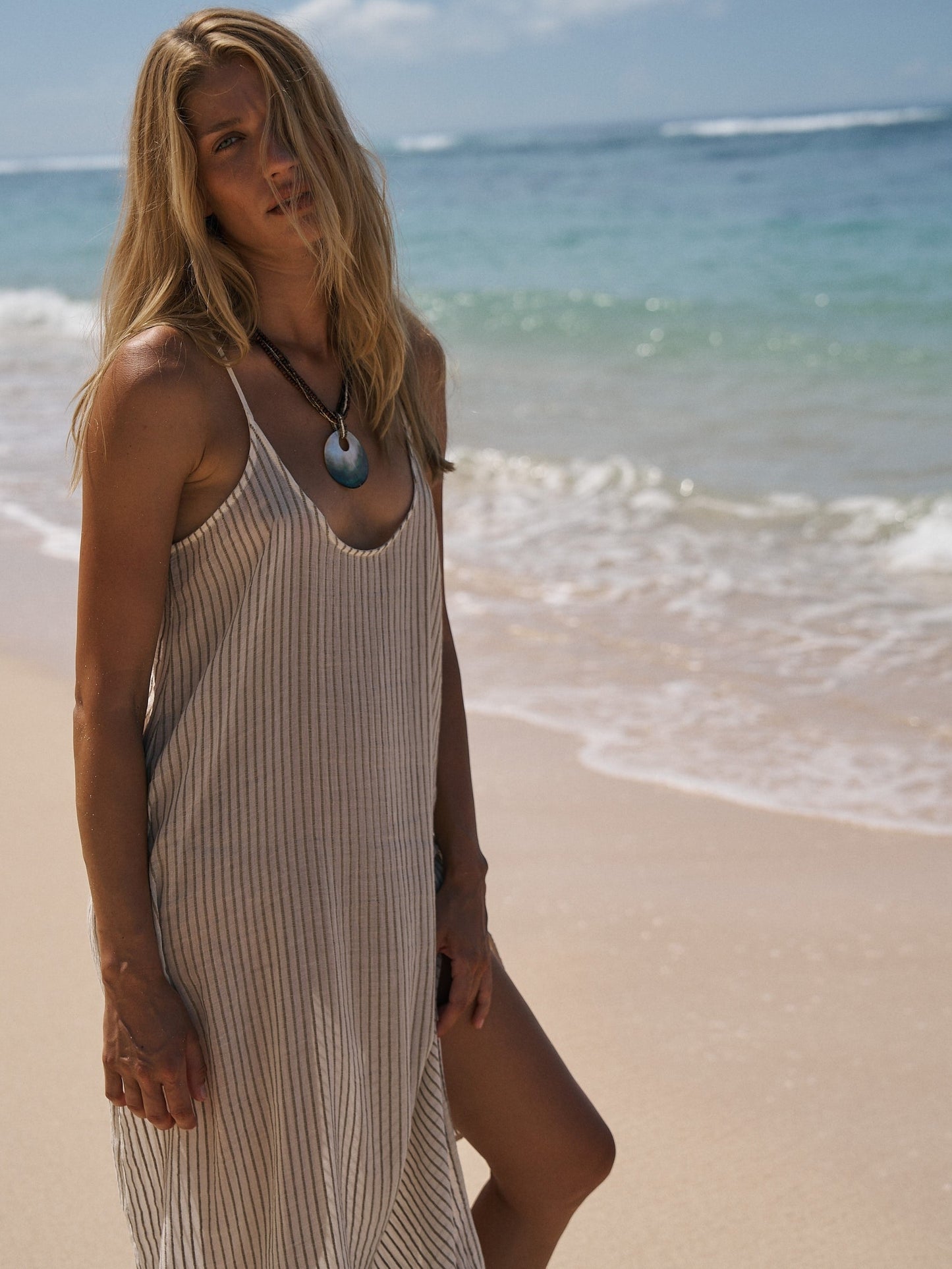 Yaz Dress - Khaki Green Stripes - elizabeth + Bern