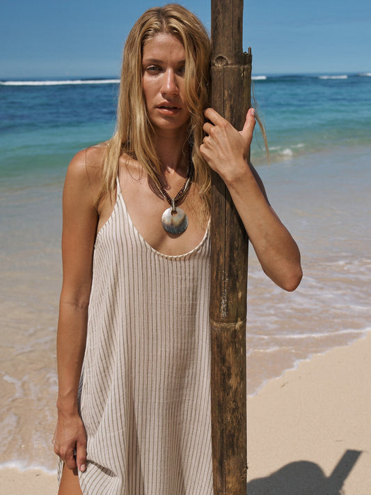 Yaz Dress - Khaki Green Stripes - elizabeth + Bern
