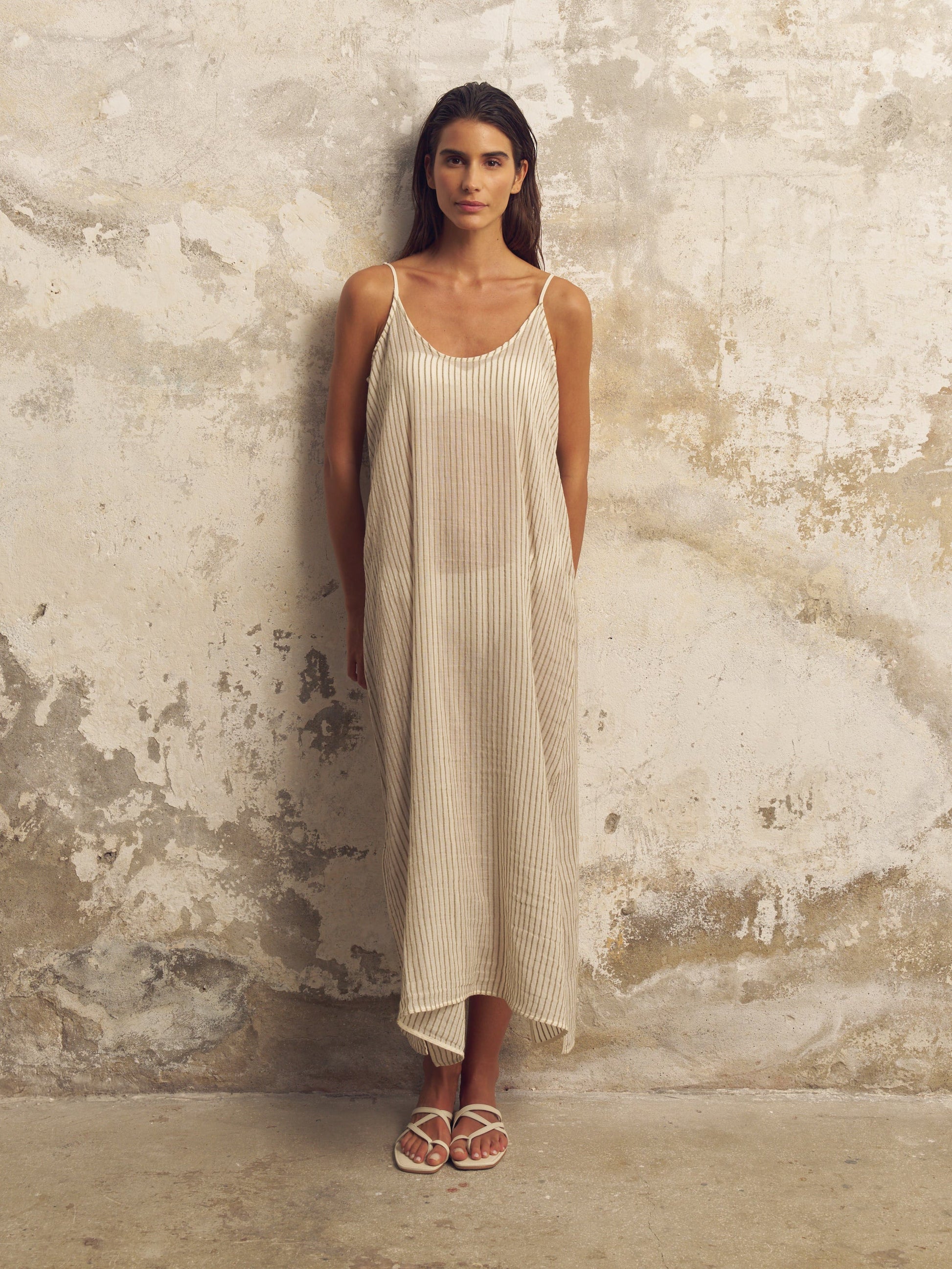 Yaz Dress - Khaki Green Stripes - elizabeth + Bern