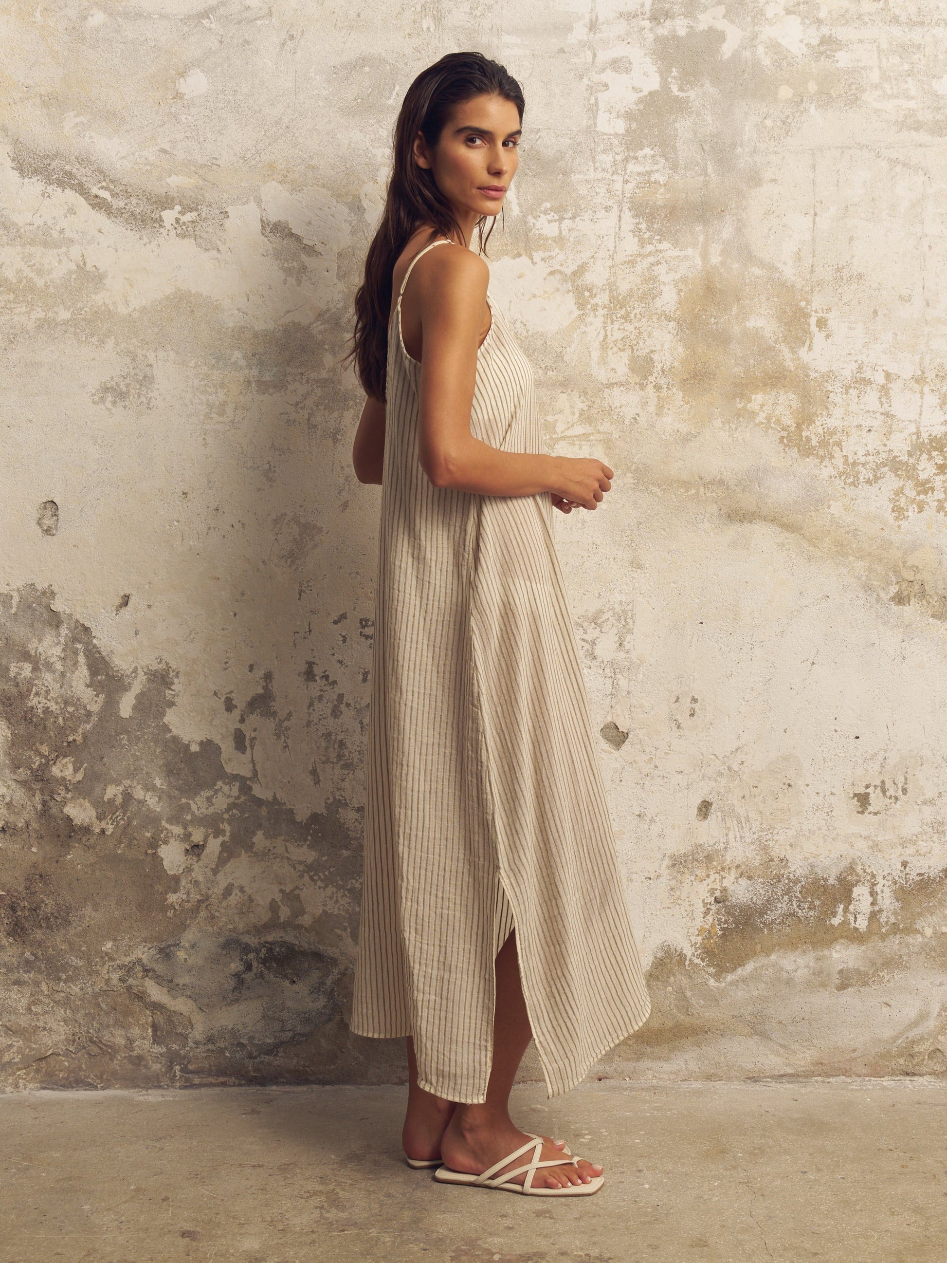 Yaz Dress - Khaki Green Stripes - elizabeth + Bern