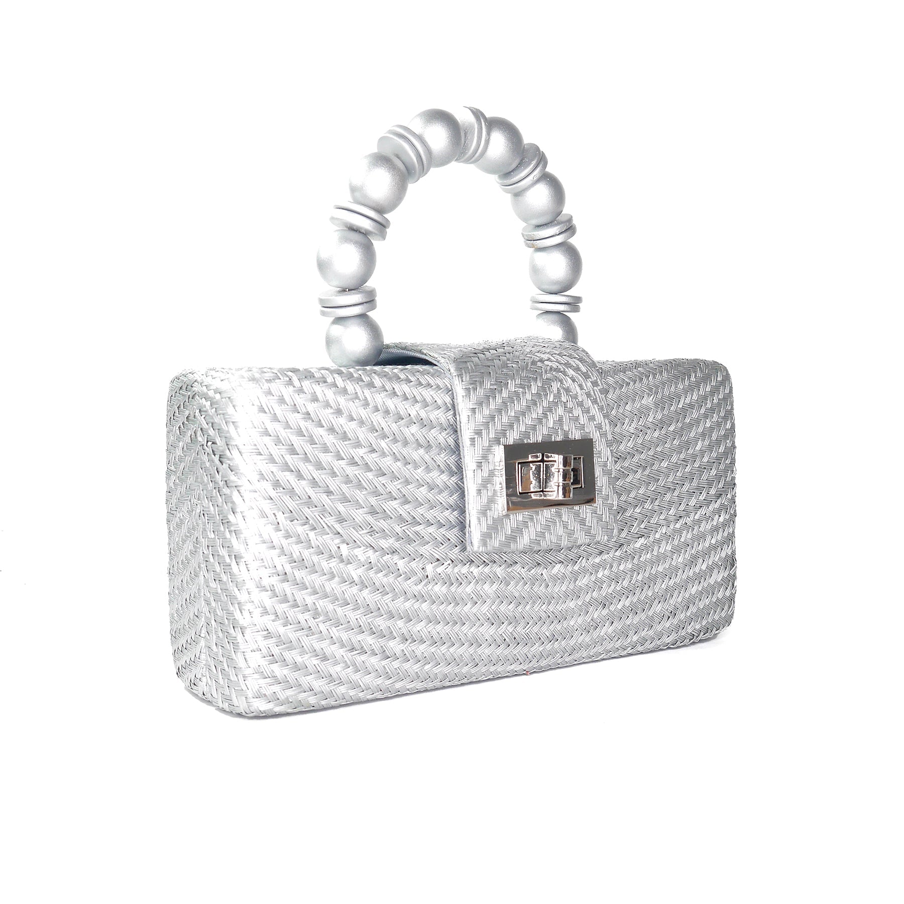 THE SERENA Silver Woven Straw Clutch Bag