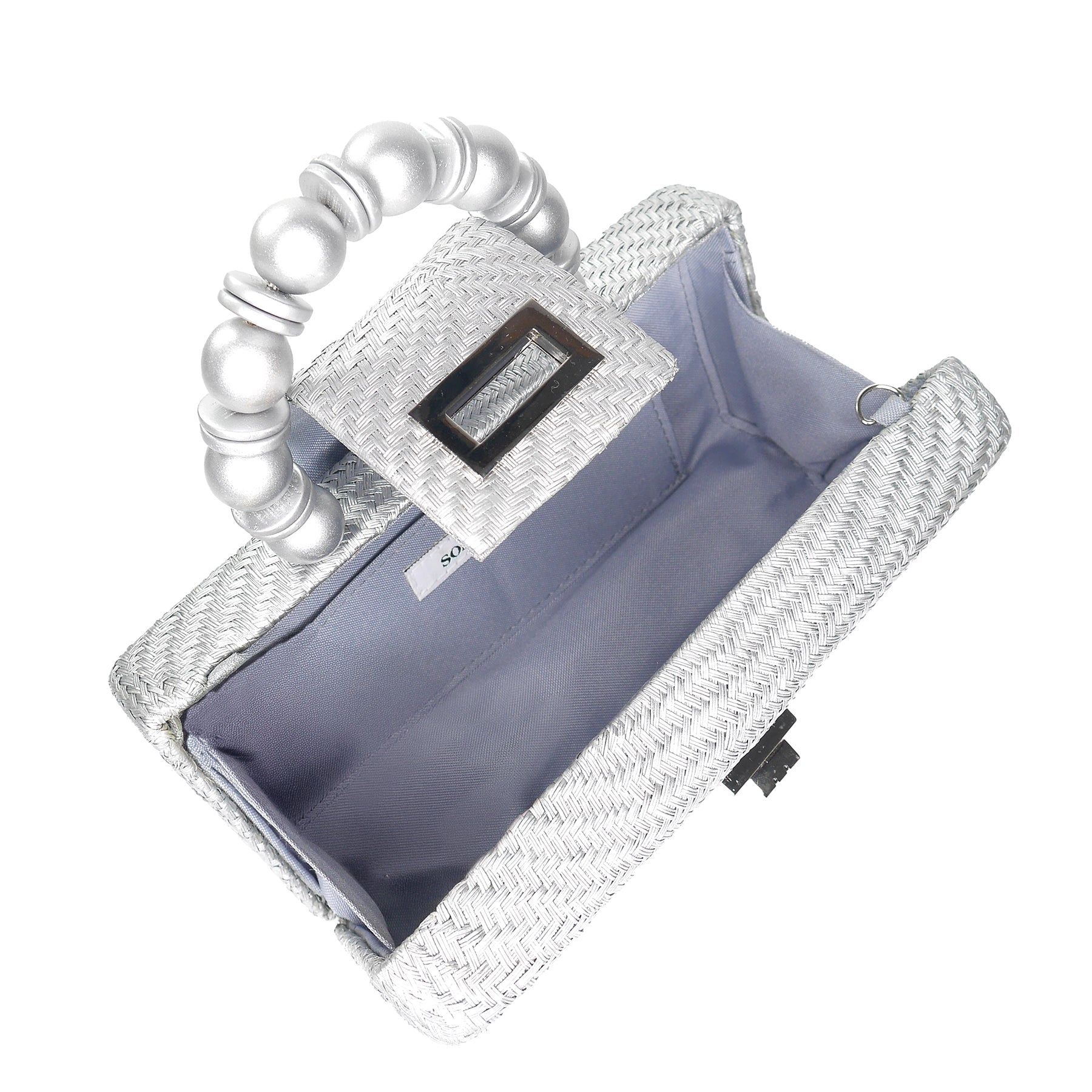 THE SERENA Silver Woven Straw Clutch Bag