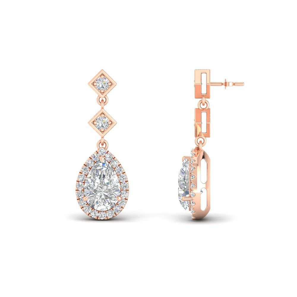 Double Drop Pear Halo Earring