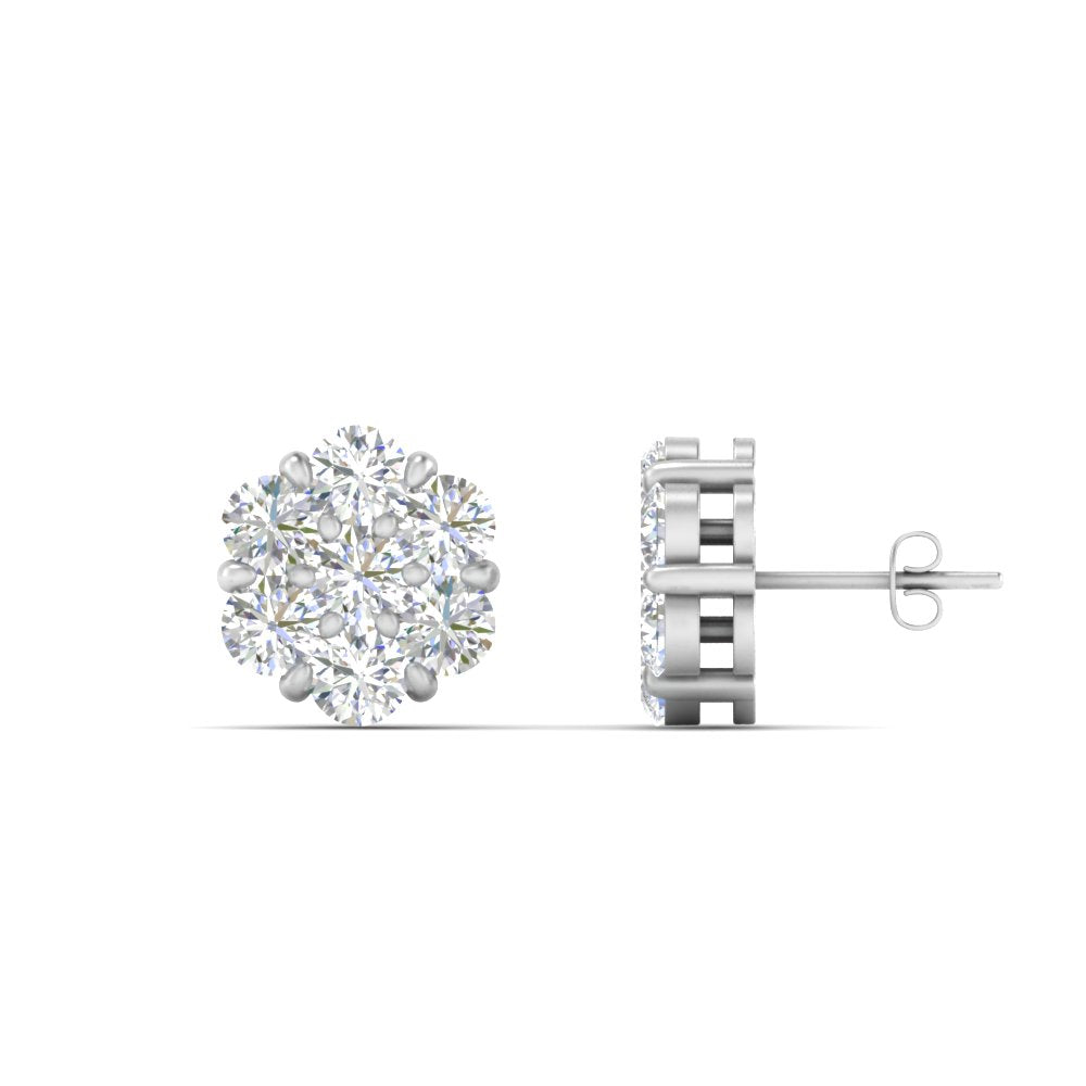 0.75 Carat 7 Stone Flower Diamond Earring