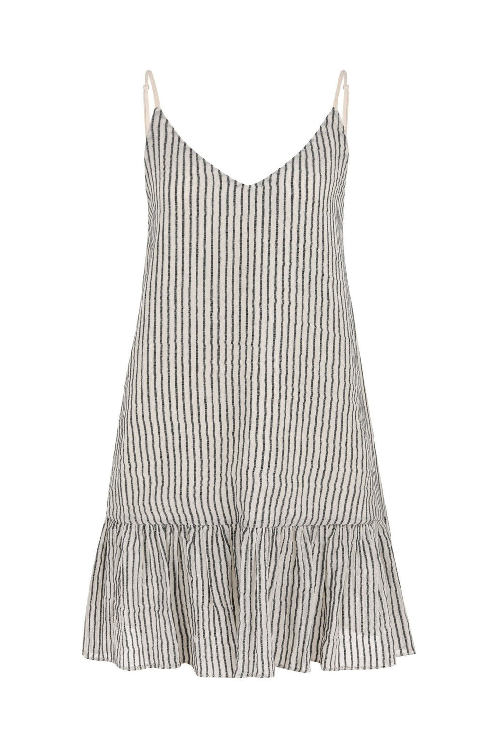 Liv Mini Ruffle Dress - Black Stripes - elizabeth + Bern