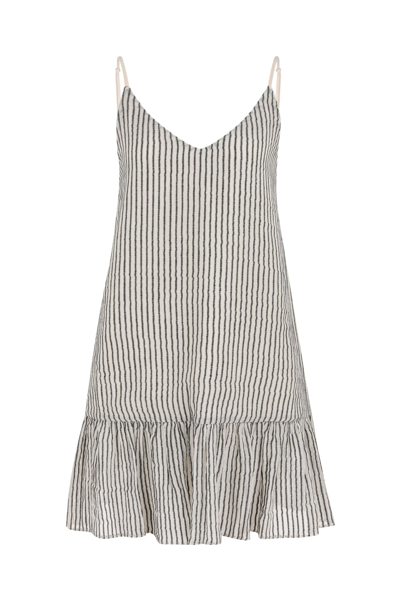 Liv Mini Ruffle Dress - Black Stripes - elizabeth + Bern