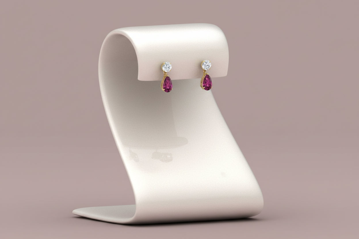 Gemstone Pear Drop Stud Earring