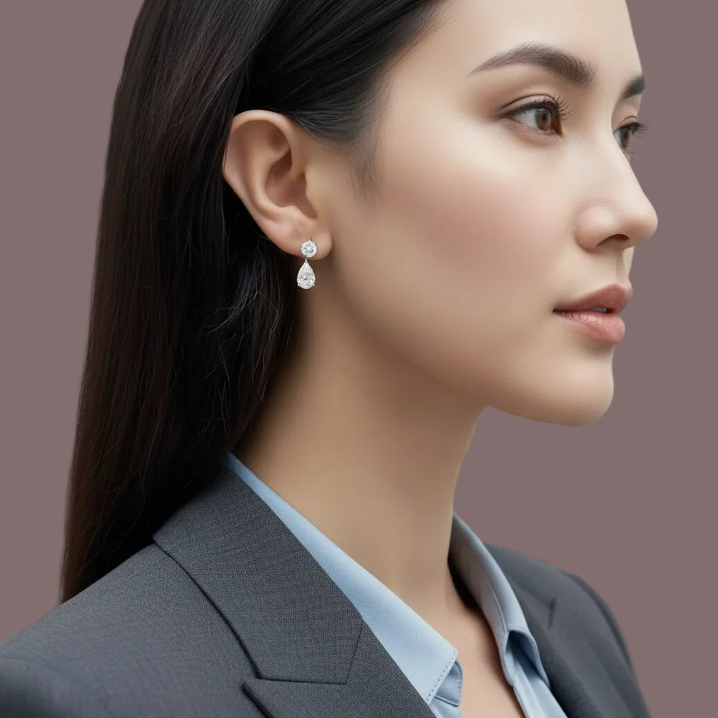 Gemstone Pear Drop Stud Earring